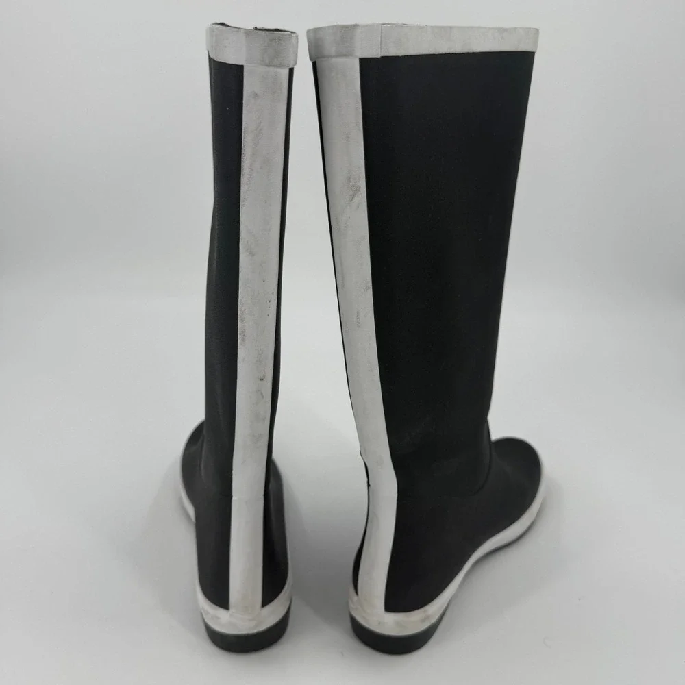 Cole Haan Rain Boots Womens US Size 6B Black White Rubber Waterproof Round Toe